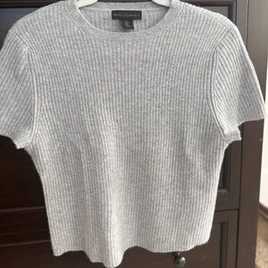 House of Harlow 1960 Cashmere Crewneck Ribbed short sleeved shrunken T shirt
